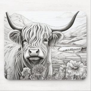 Schotse Hoogland Koe Vreedzame Natuur Prairie Art Muismat