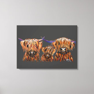 Schotse hoogland Koeien " De tangerines op grijs " Canvas Afdruk