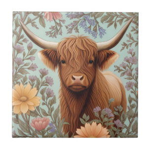 Schotse Hoogland Rund Pastel William Morris Geïnsp Tegeltje