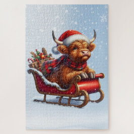 Schotse Hoogland Santa koe in slee Legpuzzel