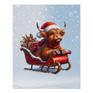 Schotse Hoogland Santa koe in slee Perfect Poster