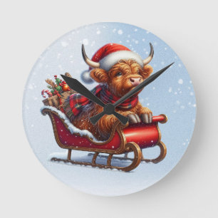 Schotse Hoogland Santa koe in slee Ronde Klok