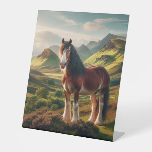 Schotse Hooglanden Clydesdale paard Reclamebord Met Voetstuk (Voorkant)