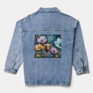 Schotse Hooglander Bloem Kleurrijk Cosmos Denim Jacket