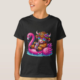 Schotse Hooglander Flamingo ol Drijven Zomer Hawaï T-shirt