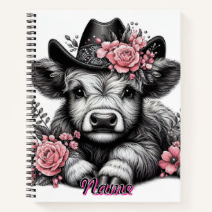 Schotse Hooglander in Hoed met Bloemendecoratie Notitieboek
