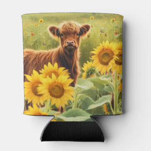 Schotse Hooglander in Zonnebloemen Schattig Blikjeskoeler