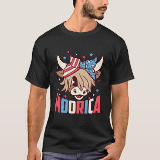 Schotse Hooglander Koe 4 juli Moorica Merica Vlag T-shirt