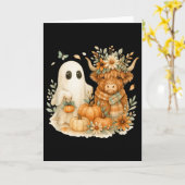 Schotse Hooglander Koe & Geest Pompoenveld Aquarel Kaart (Gele Bloem)