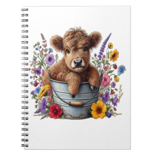 Schotse Hooglander Koe in Bloemen Emmer Png, Schat Notitieboek