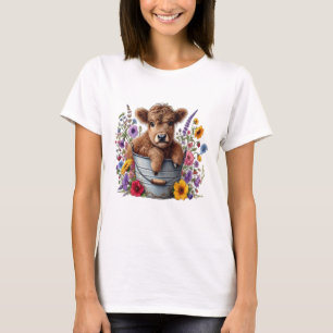 Schotse Hooglander Koe in Bloemen Emmer Png, Schat T-shirt