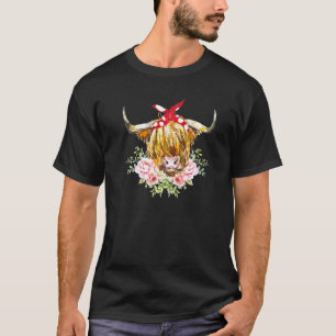 Schotse Hooglander met rode bandana bloem koeien p T-shirt