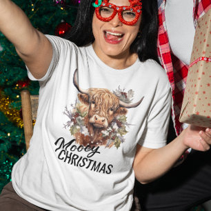 Schotse hooglanders koe Mooey Kerst waterverf T-shirt