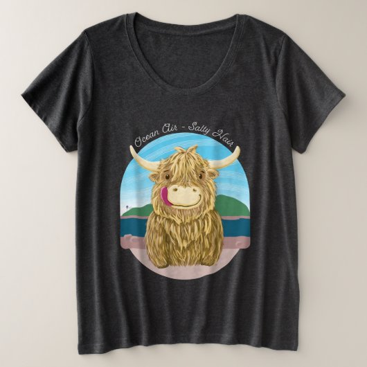 Schotse hooglandkabel met Ocean Salty Hair Grote Maat T-shirt (Design voorkant)