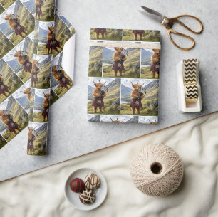 Schotse Hooglandkoe die op de Doedelzak Speelt Cadeaupapier