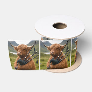 Schotse Hooglandkoe die op de doedelzak speelt Lint