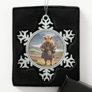 Schotse Hooglandkoe Dudelsackspeler, Tin Sneeuwvlok Ornament