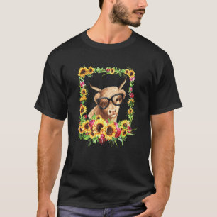 Schotse Hooglandkoe Met Bril - Patroon Sunfl T-shirt