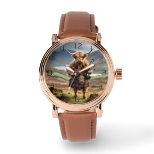 Schotse humor: Hooglanderskoe doedelzakspeler Horloge