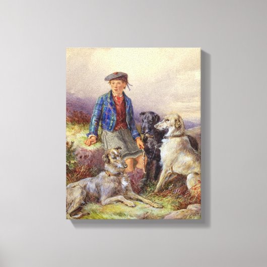 Schotse jongen met wolfhonden in een hoogland land canvas afdruk (Voorkant)