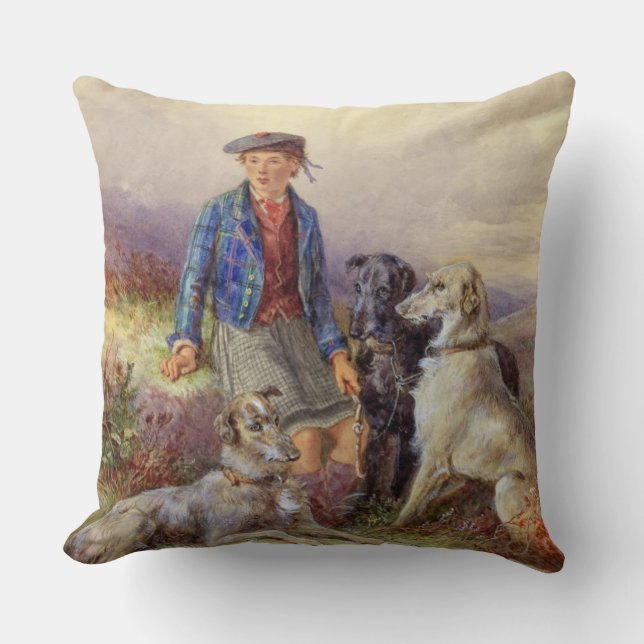 Schotse jongen met wolfhonden in een hoogland land kussen (Voorkant)