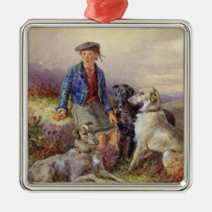 Schotse jongen met wolfhonden in een hoogland land metalen ornament