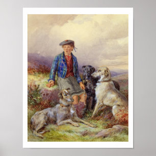 Schotse jongen met wolfhonden in een hoogland land poster