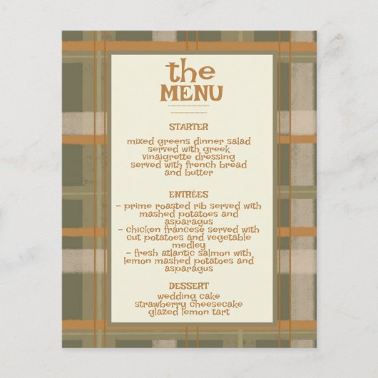 Schotse Keltische Tartan Patroon Wedding Menu (Voorkant)