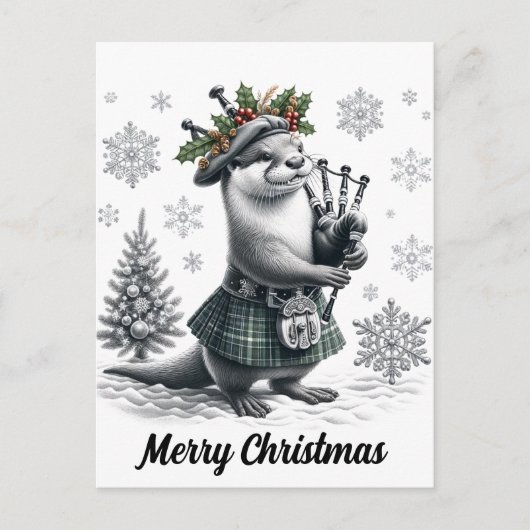 Schotse kerst otter kerst briefkaart (Voorkant)