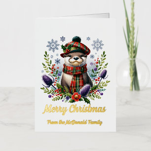 Schotse Kerst Otter Kerstmis met Distel Folie Wenskaart