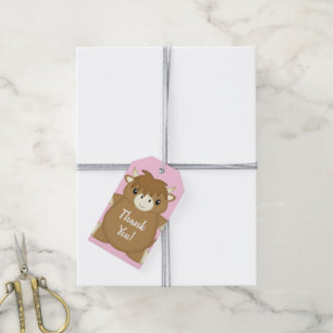 Schotse Koe Baby shower roze Cadeaulabel