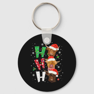 Schotse Koe Print Ho Ho Ho Kerstmis Pyjama Sleutelhanger