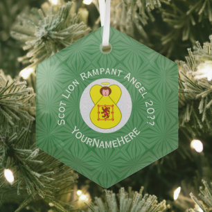 Schotse Leeuw Rampant Vlag Kerstengel Jaar Naam Glas Ornament