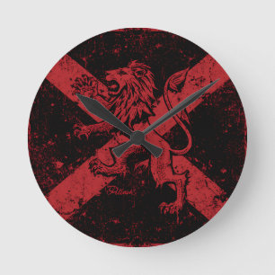 Schotse Leeuw Rampant Wandklok Rood & Zwart Sal Ronde Klok