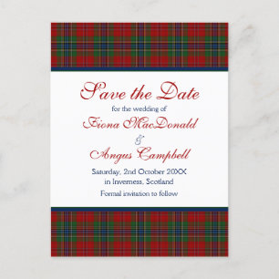 Schotse McLean MacLean Tartan Huwelijk Datum Bewar Aankondigingskaart