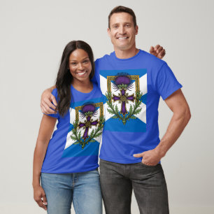 Schotse motiefkruis en gekroonde distelzoutire t-shirt