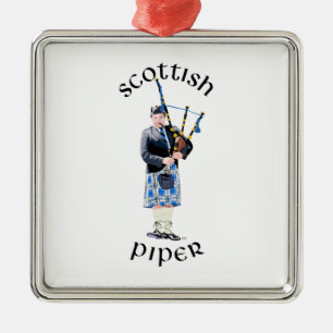 Schotse Piper - Blauwe Plaid Metalen Ornament