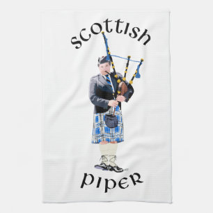 Schotse Piper - Blauwe Plaid Theedoek