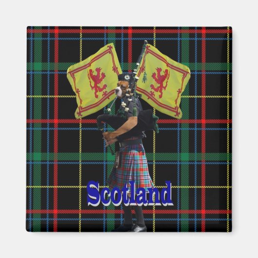 Schotse piper op tartan magneet (Voorkant)