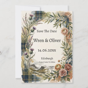Schotse Rozen Tartan Erfgoed Save The Date Kaart