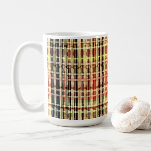 Schotse ruit perzik design koffiemok (Met donut)