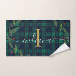 Schotse ruit rustieke monogram script krans tartan handdoek