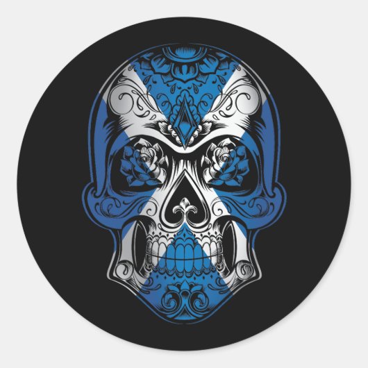 Schotse schedel en Rozen vlag Ronde Sticker (Voorkant)