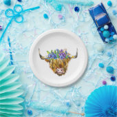 Schotse Schotse Koe met de Waterverf Flowers Papieren Bordje (Feest)