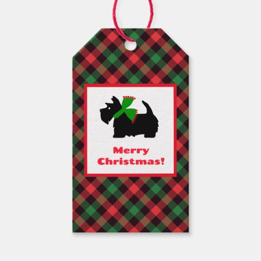 Schotse Tartan Hond Kerstmis Cadeaulabel (Voorkant)