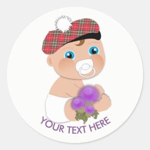 Schotse Tartan  Thistle Baby shower gepersonalisee Ronde Sticker