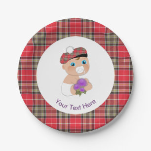 Schotse tartan  Thistle Flower Cute Baby shower Papieren Bordje