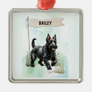 Schotse Terriër Aquarel Gepersonaliseerde Hond Metalen Ornament