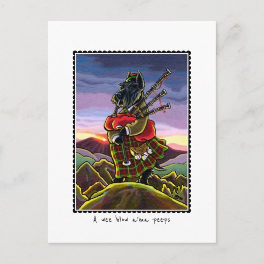 Schotse Terriër Bagpipes Kilt Dog Custom Briefkaart (Voorkant)