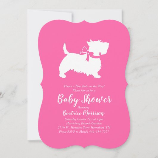 Schotse Terrier Dog Baby shower Roze Meisje Kaart (Voorkant)